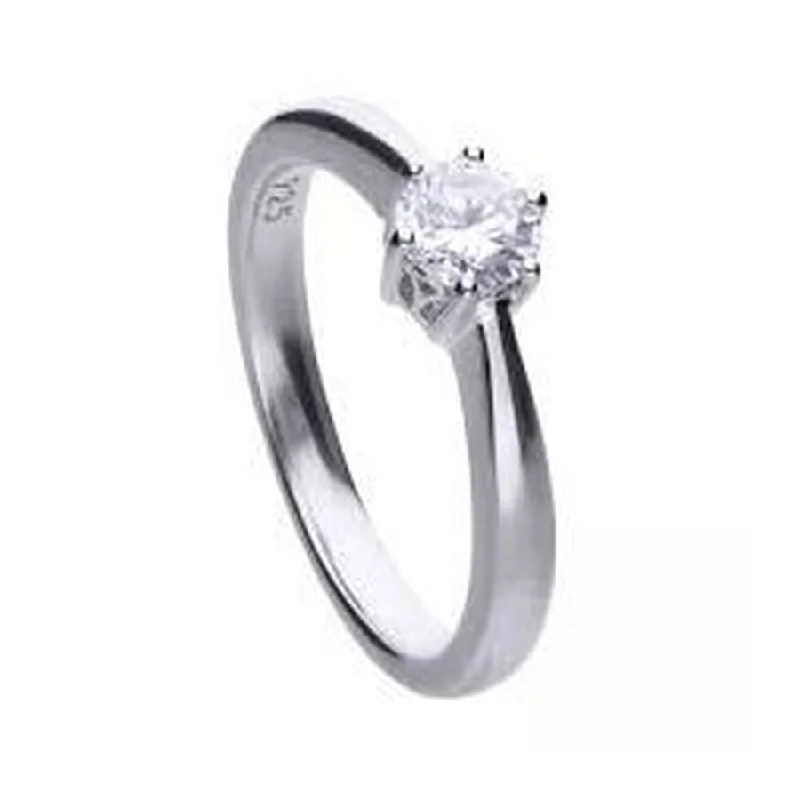 Bead-twist engagement rings-Silver Round Cubic Zirconia Solitaire Ring, size M 1/2