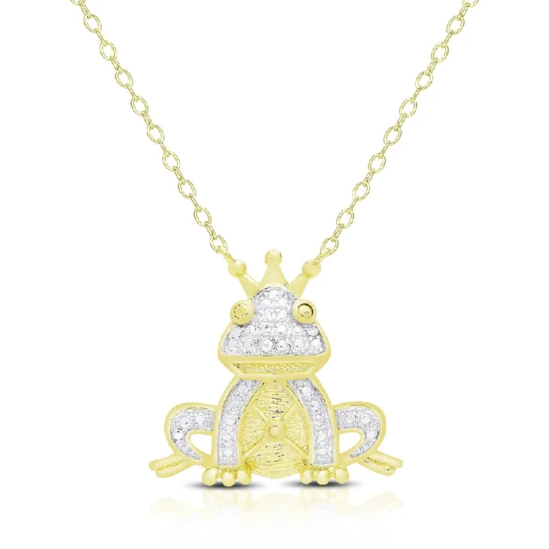 Bead braid necklaces-Finesque Gold Overlay Diamond Accent Frog Princess Necklace