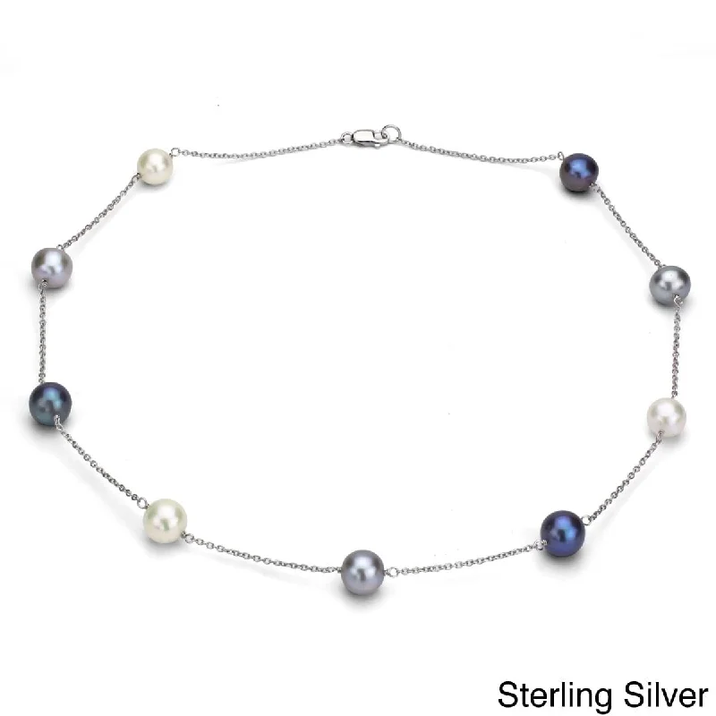 Onyx stone necklaces-DaVonna Silver Chain and Multicolored Freshwater Pearl Necklace (9-10 mm)