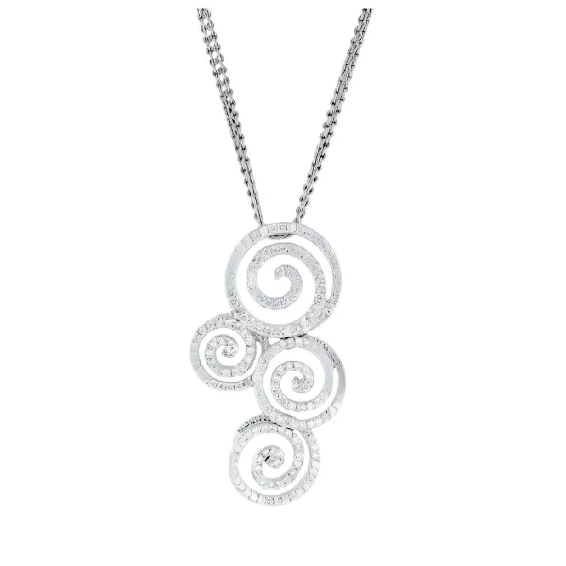 Square stone engagement rings-18ct White Gold Round Brilliant Cut Diamond Swirl Pendant & Chain