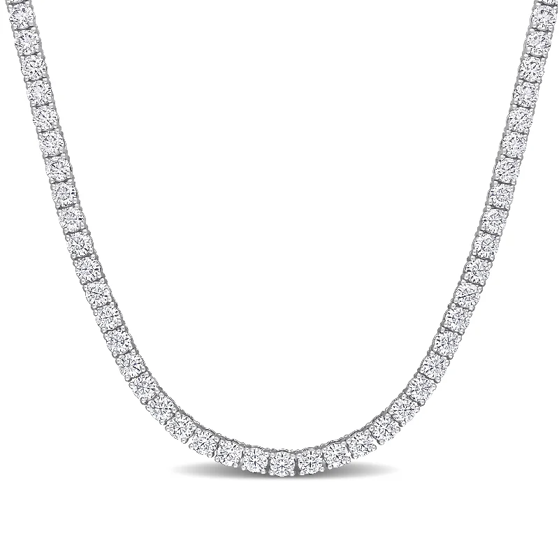 Nine-strand necklaces-Miadora 16 7/8ct DEW Created Moissanite Tennis Necklace in 18k White Gold - 17.5 In x 3.7 mm x 3.5 mm