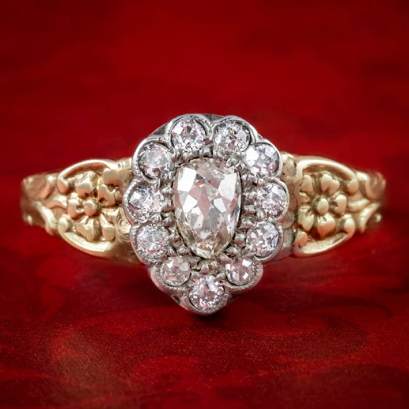 Pure form rings-Georgian Style Diamond Cluster Ring 0.80ct Total