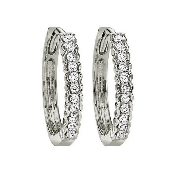 Bamboo design earrings-10KT WHITE GOLD DIAMOND (1/6CTW) EARRING