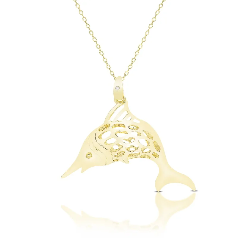 Matte gloss necklaces-Finesque Gold Over Sterling Silver Diamond Accent Swordfish Necklace