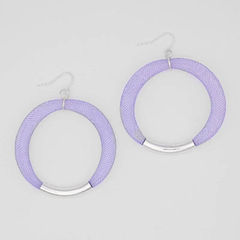 Tiny triangle earrings-Purple Mesh Hoop Earring