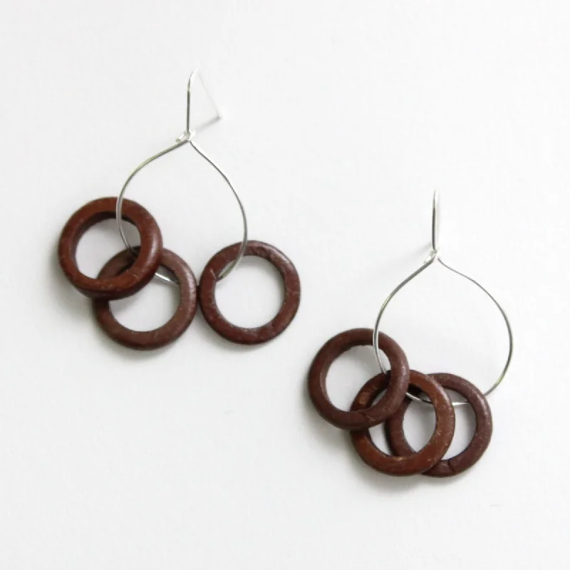 Satin gloss earrings-Brown Circle Dangle Earrings