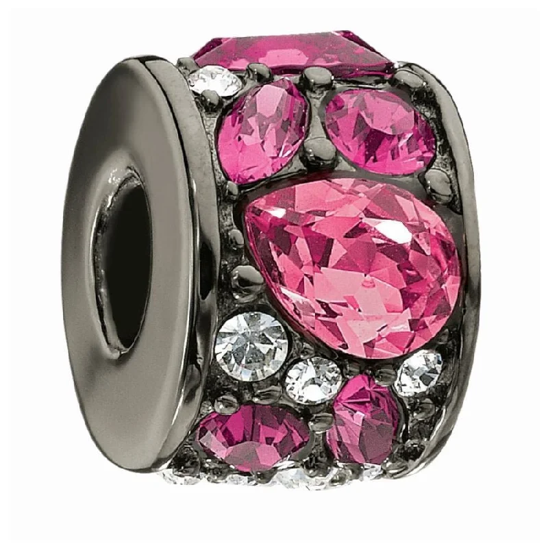 Handcrafted engagement rings-Silver bead - Mosaic - Fuchsia crystal