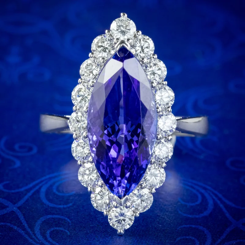 Antique promise rings-Vintage Tanzanite Diamond Navette Ring 5.53ct AAA Tanzanite 1.83ct Diamond With Valuation