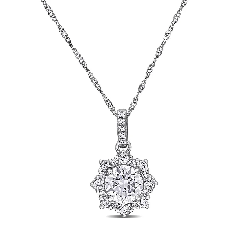 Boho fringe necklaces-Created Forever 1 1/10ct TW Lab-Grown Diamond Halo Necklace in 14k White Gold