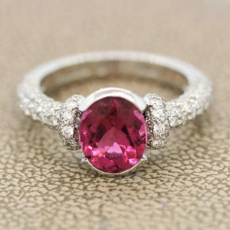 Light filigree rings-Gemlok Rubellite Tourmaline Diamond Platinum Ring