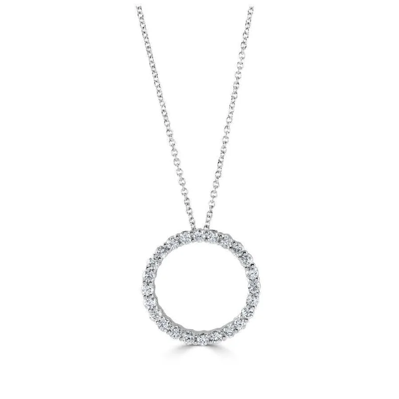 Oval stone engagement rings-18ct White Gold Diamond Set Open Circle Pendant