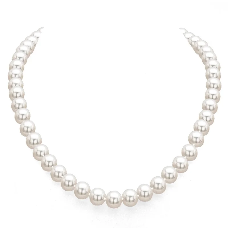 Tie-style necklaces-DaVonna 14k Yellow Gold 9-9.5mm Round AAA White Japanese Cultured Akoya Pearl Necklace