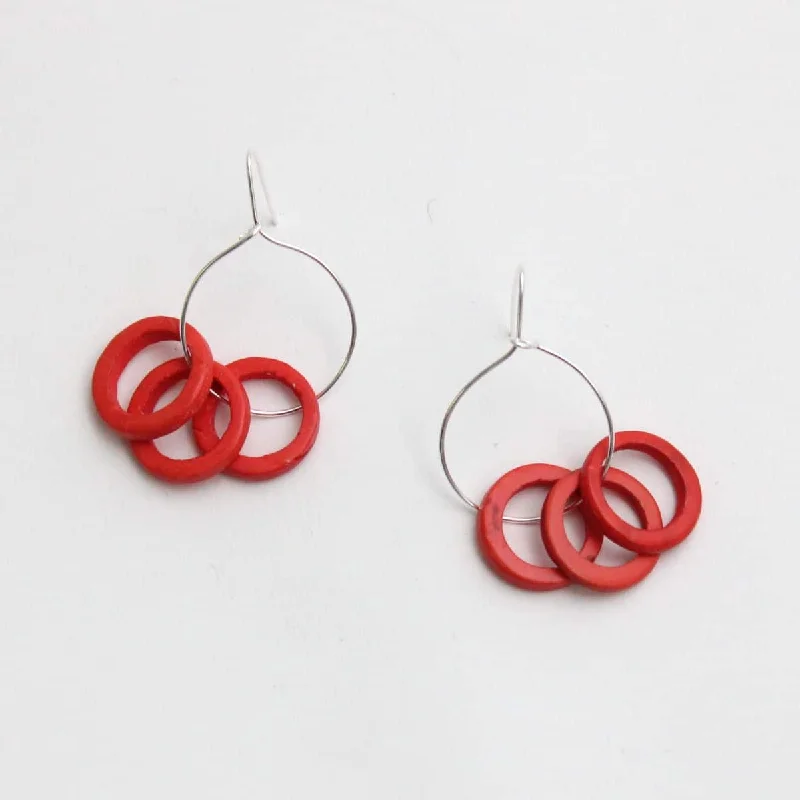 Thick hoop earrings-Coral Circle Dangle Earrings