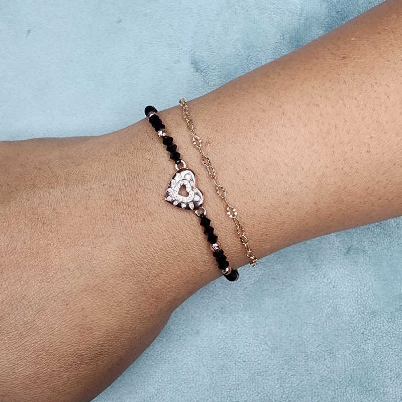 Matte cuff bangles-Heart Charm Bracelet