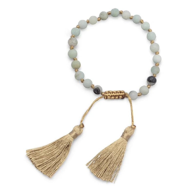 Sapphire gem bangles-Adjustable Matte Finish Amazonite Fashion Tassel Bracelet