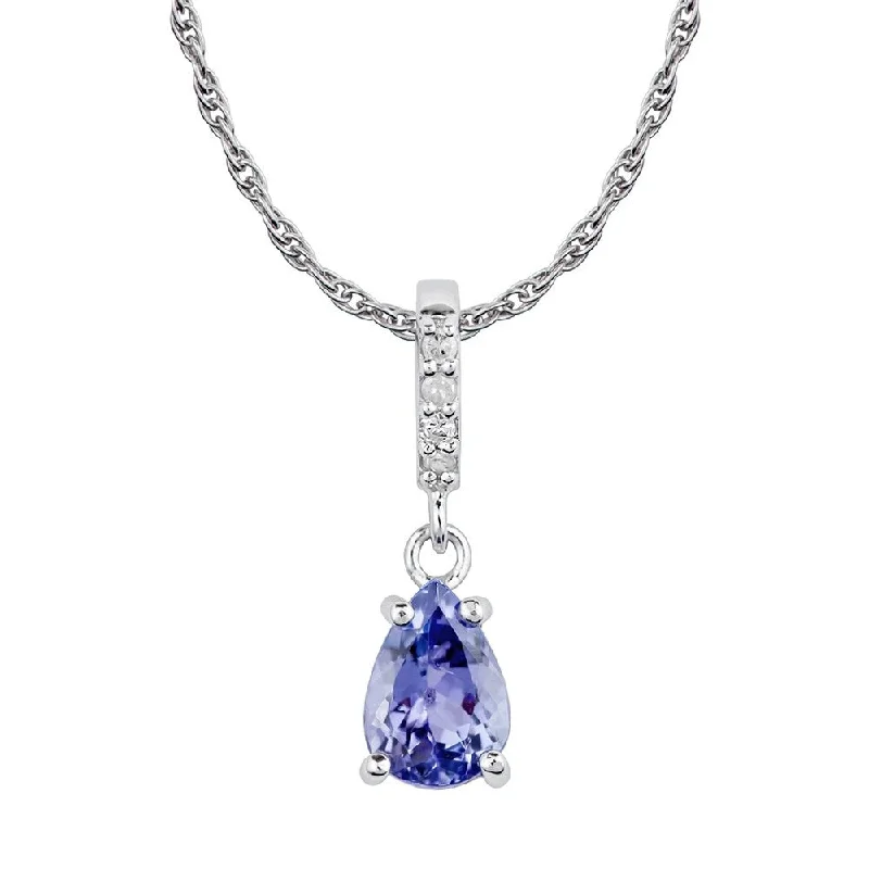 High gloss necklaces-Viducci 10k White Gold Genuine Pear-Shape Tanzanite and Diamond Drop Pendant Necklace