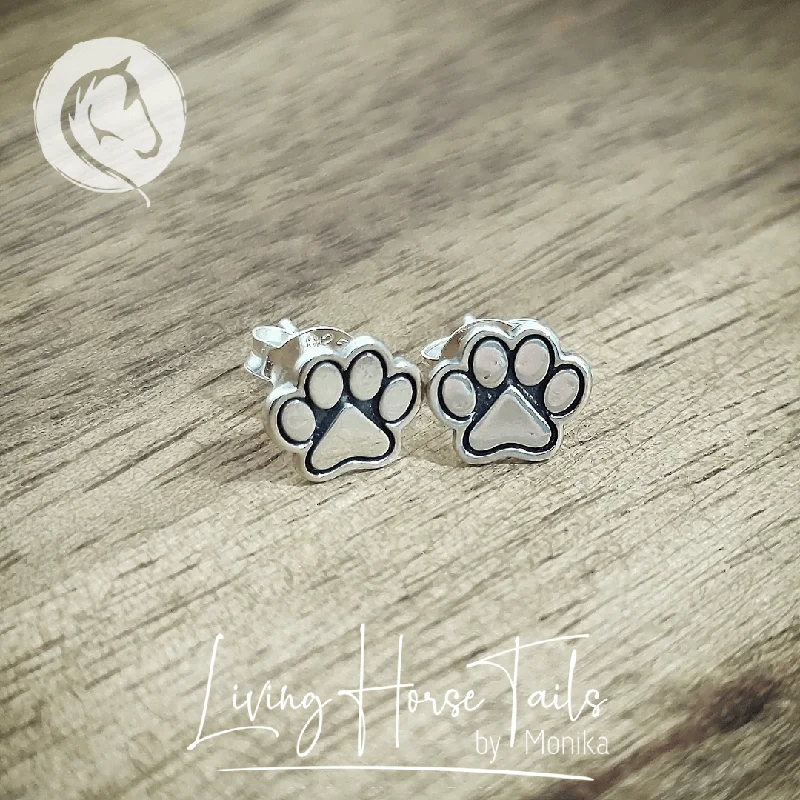 Bold cuff earrings-Sterling Silver Paw stud earrings