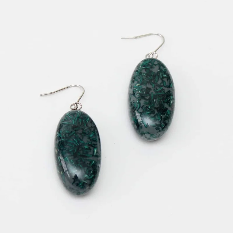 Smooth gem earrings-Emerald Green Speckled Thea Earring