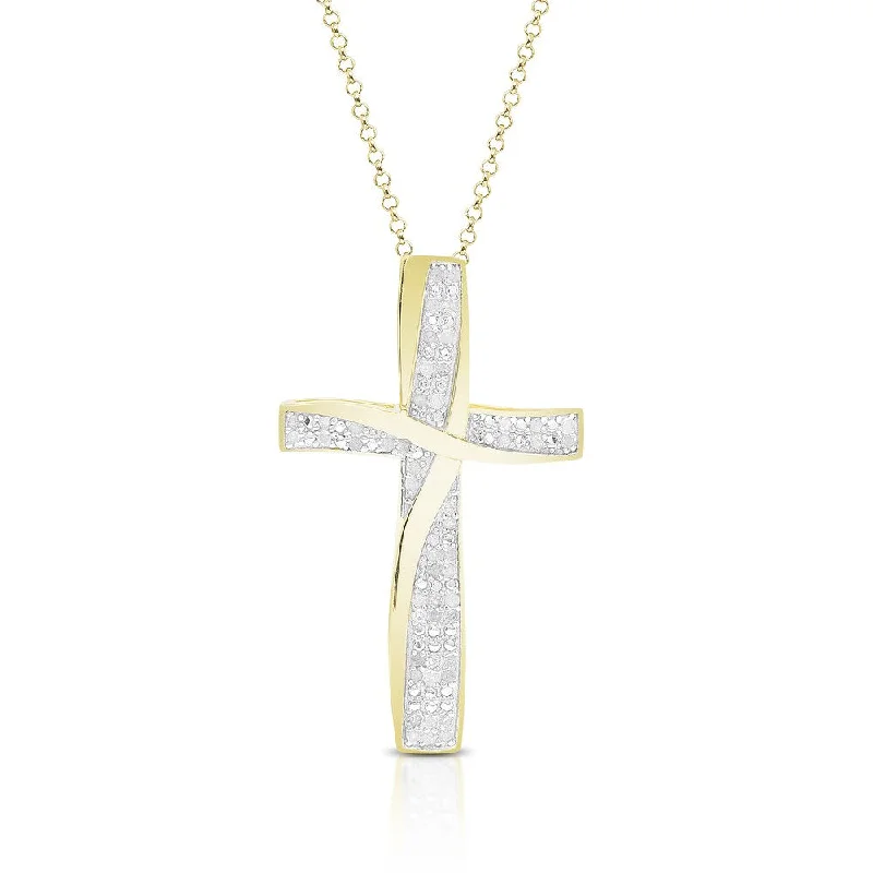 Curved gem necklaces-Finesque Gold Over Silver or Sterling Silver 1/4 ct TDW Diamond Cross Necklace