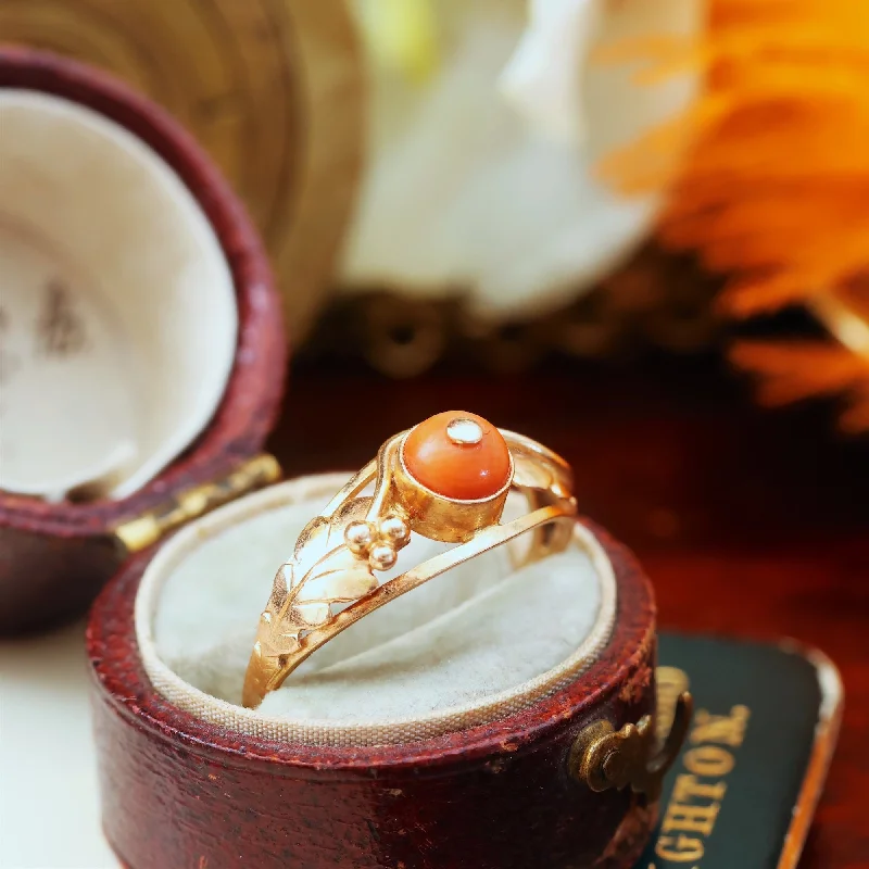 Emerald cut rings-Vintage Art Nouveau Styled Italian Coral Ring