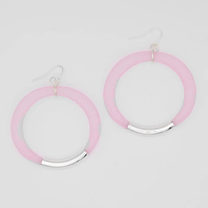 Simple gem earrings-Light Pink Mesh Hoop Earring