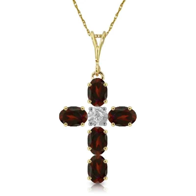 Heavy collar necklaces-1.88 Carat 14K Gold Cross Necklace Natural Diamond Garnet