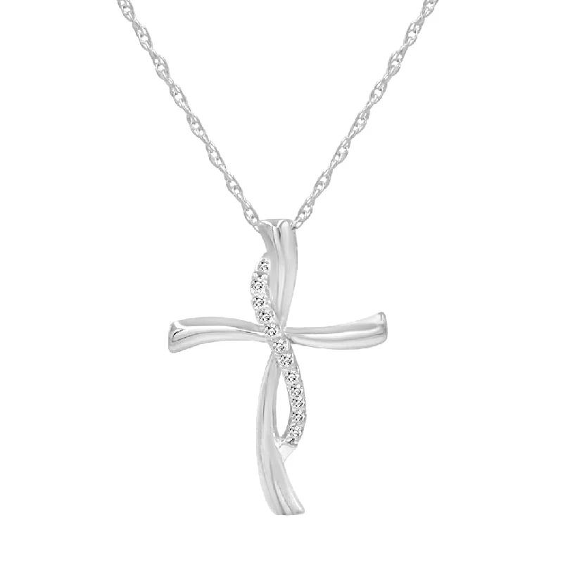 Chunky gem necklaces-Amanda Rose Collection 1/10ct TW Diamond Cross Pendant Necklace Set in Sterling Silver