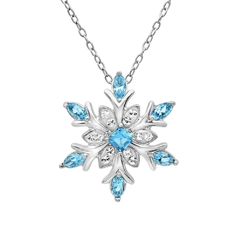 Pure crystal necklaces-Amanda Rose Collection Blue and White Austrian Crystal Snowflake Pendant Necklace in Sterling Silver