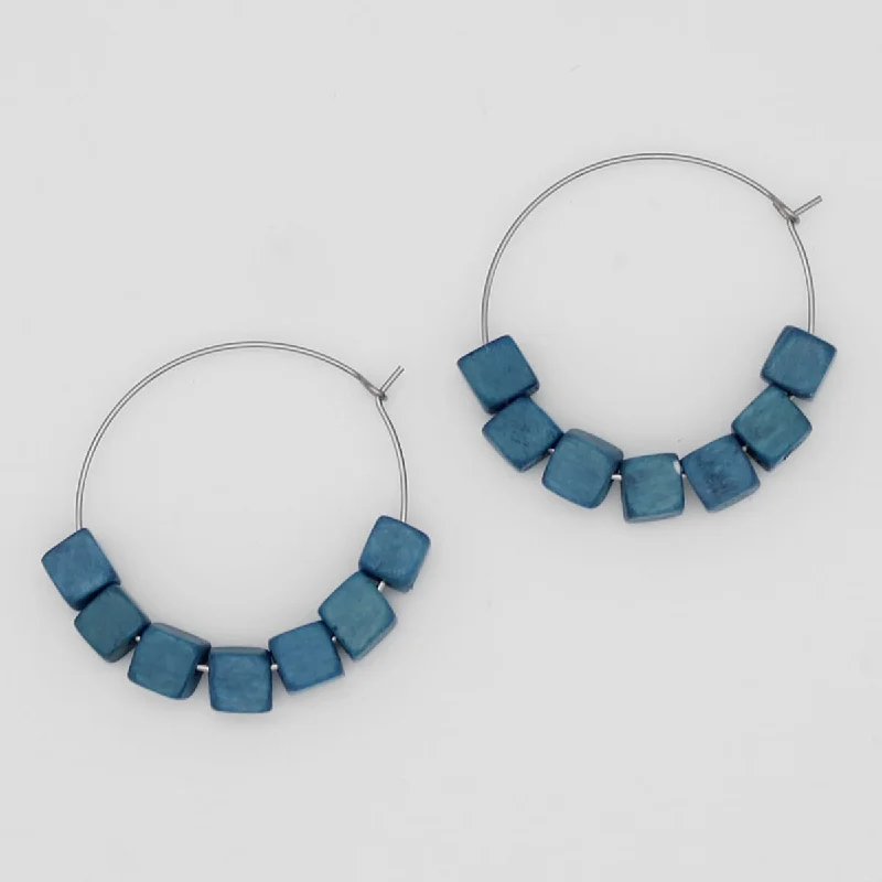 Tide motif earrings-Blue Cubist Hoop Earring