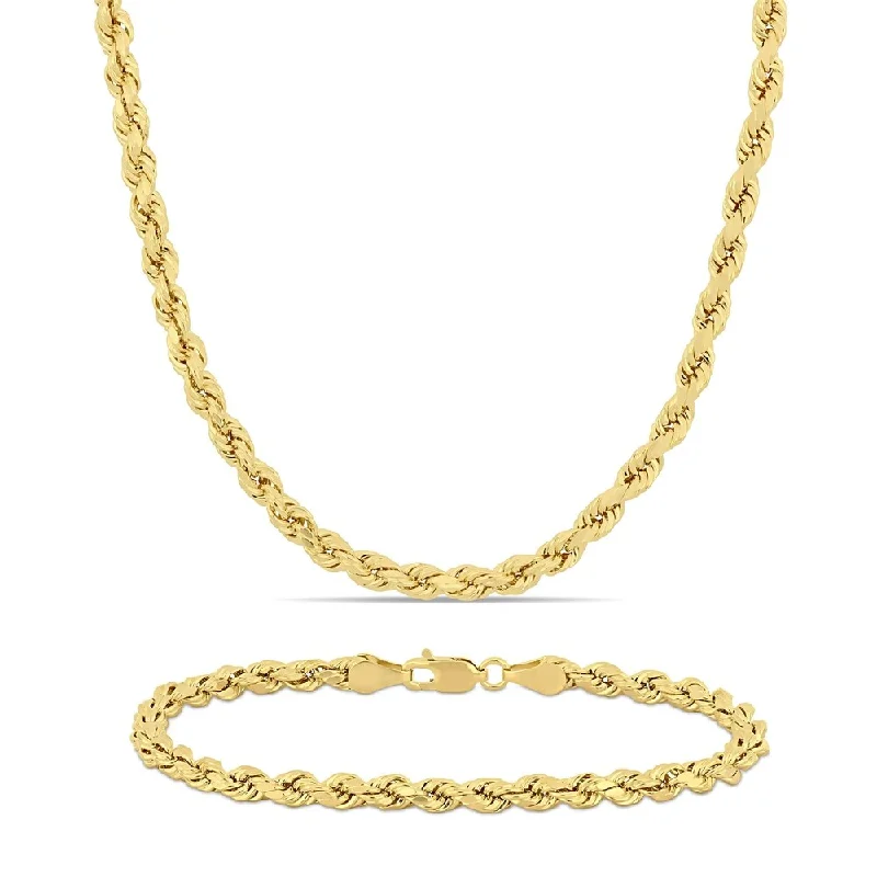 Nine-strand necklaces-Miadora 14k Yellow Gold Rope Chain Necklace and Bracelet Set (4 MM)