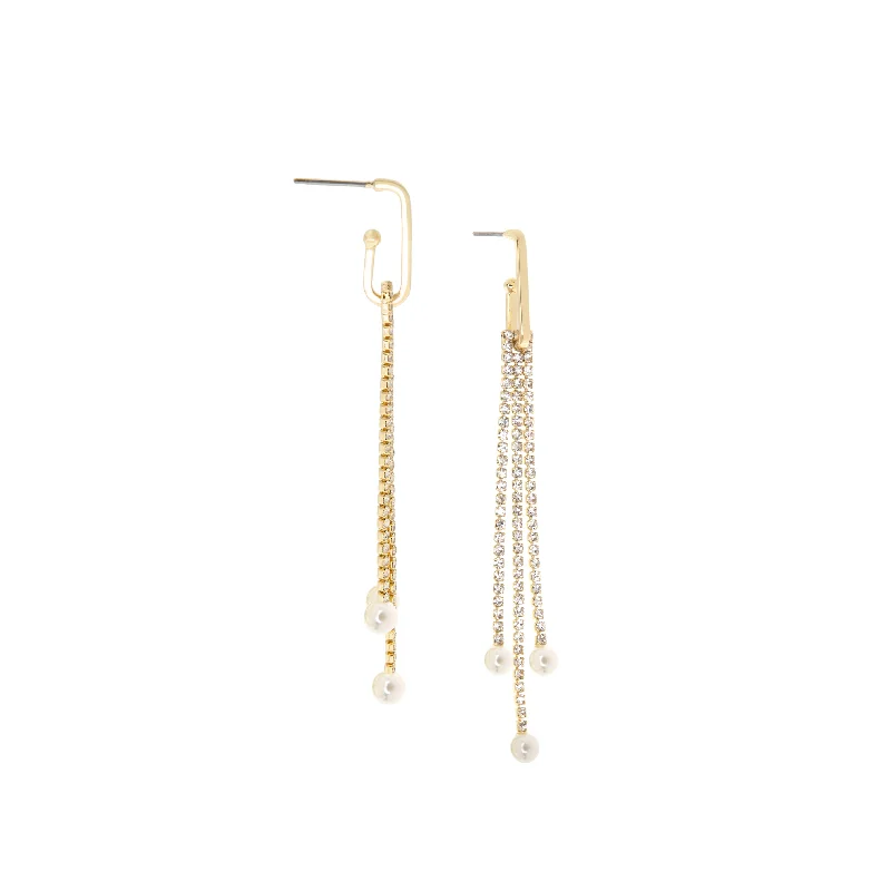 Wave drop earrings-crystal & pearl fringe drop earring