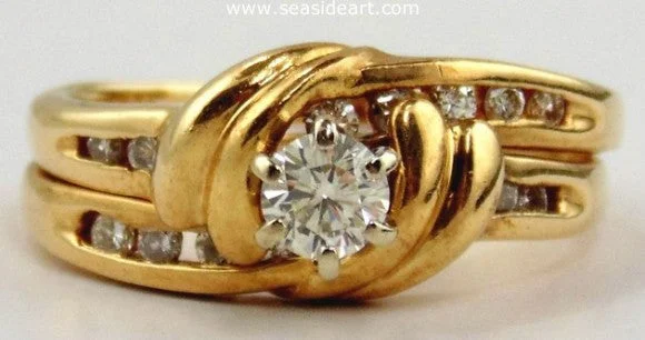 Pure modern rings-Diamond Wedding Ring Set 14kt Two Tone Gold