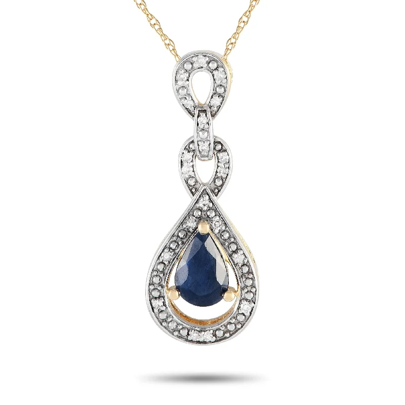 Reef knot necklaces-Yellow Gold 0.08ct Diamond and Sapphire Necklace PD4-16318YSA Length 18 Inch