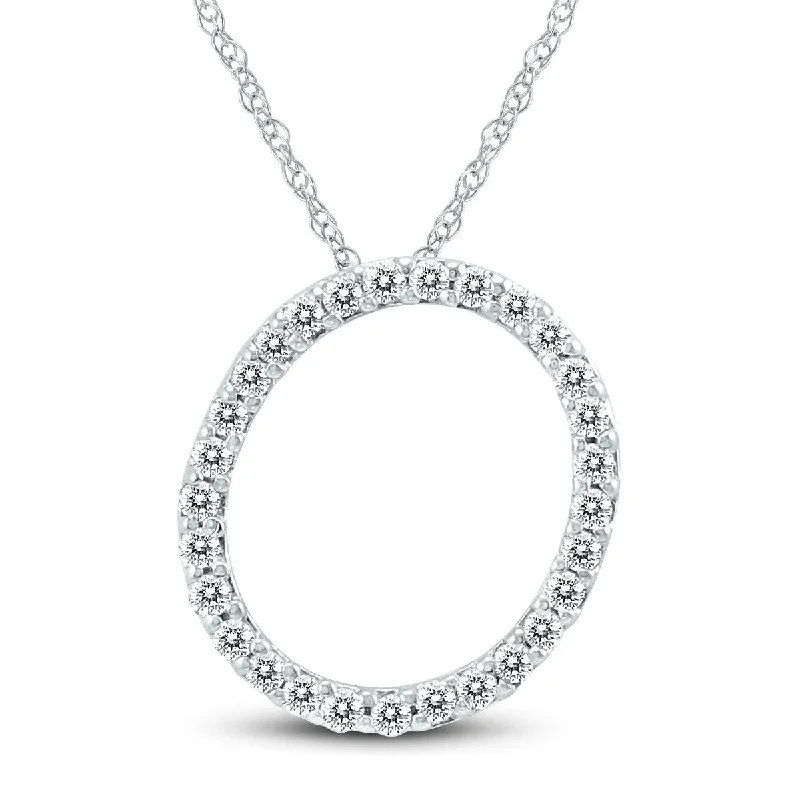 Alloy metal necklaces-Marquee 1/6 Carat TW O Initial Diamond Pendant Necklace in 10K White Gold with Adjustable Chain