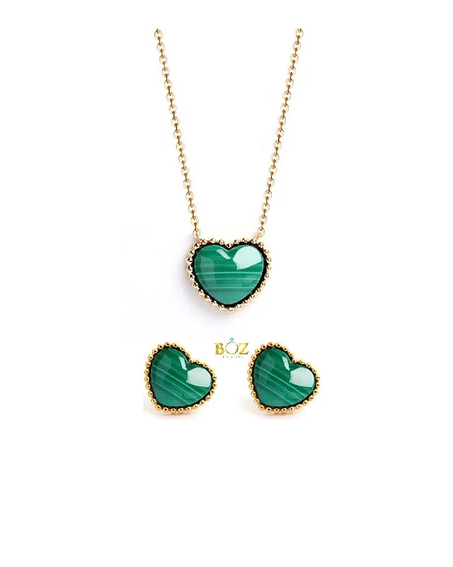 Polished bead necklaces-Amor Necklace-Earring Set 18karat Gold (Green)