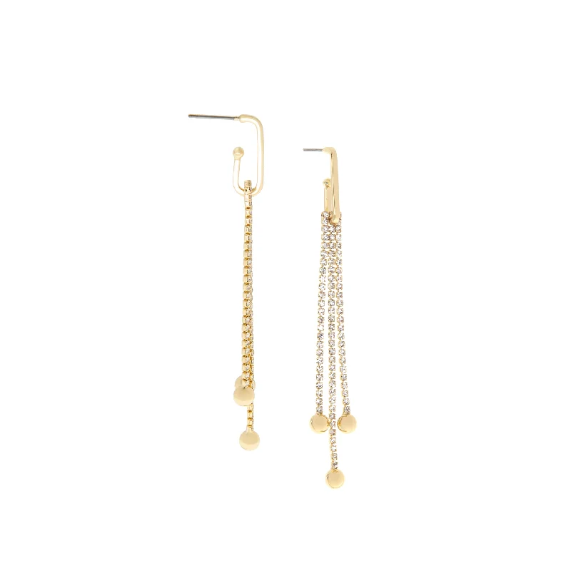 Pink gold earrings-crystal/brass ball fringe drop earring