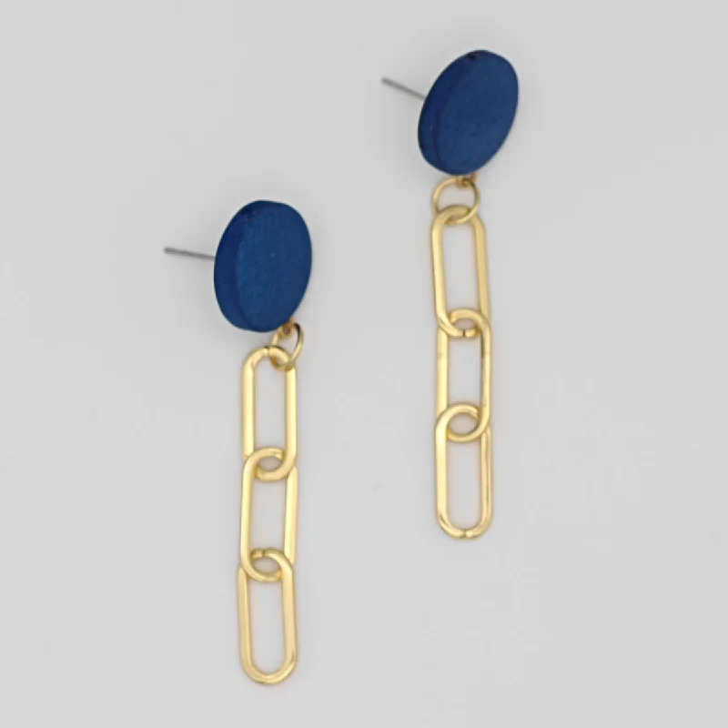 Bamboo design earrings-Blue Gold Link Dangle Earring