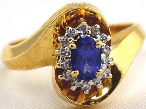 Surf theme rings-Tanzanite & Diamond Ladies Ring 14kt Yellow Gold