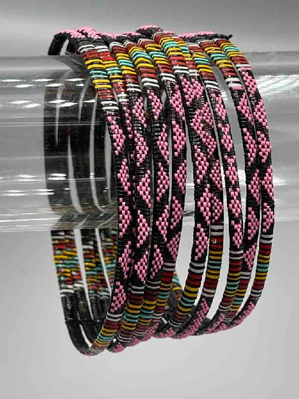 Mesh charm bangles-Wide Finest Design Recycled Plastic Bracelet - Pink