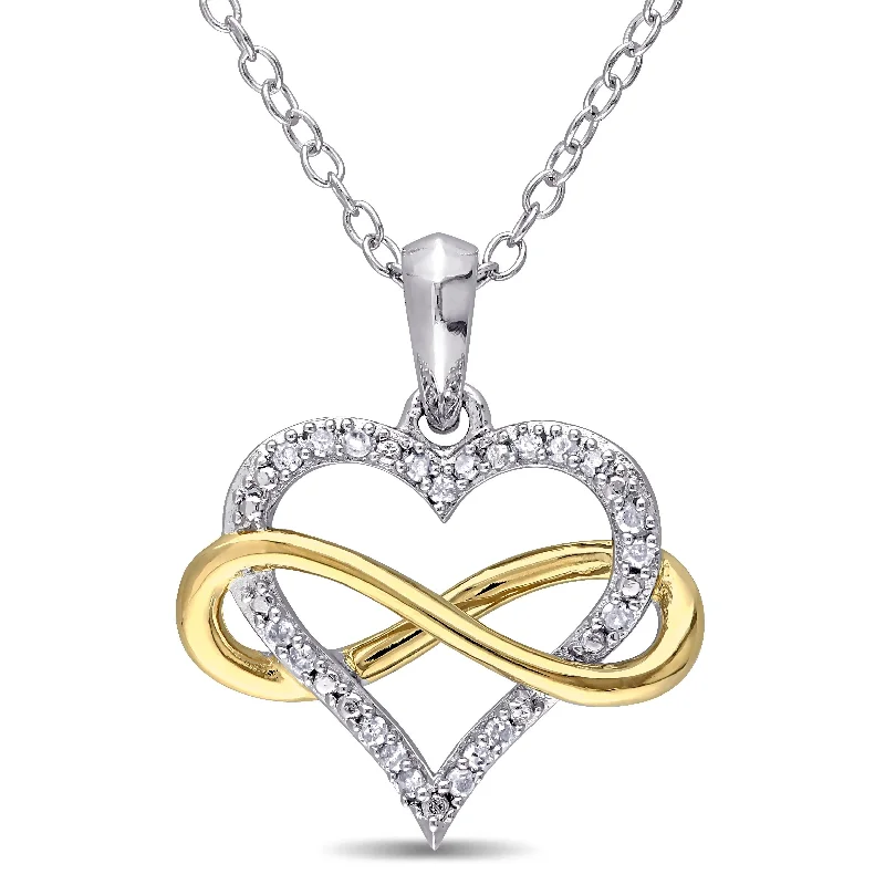 Neat-line necklaces-Miadora Two-Tone Sterling Silver 1/10ct TDW Diamond Infinity Heart Necklace - White