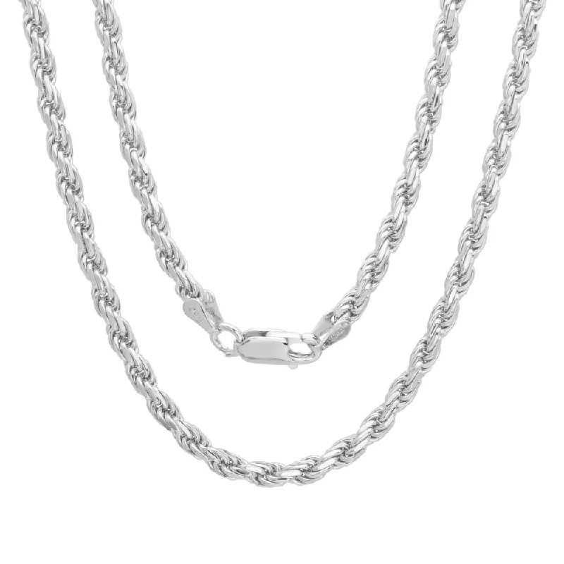 Wide bib necklaces-Sterling Silver 3 mm Diamond-Cut Rope Chain Necklace by Roberto Martinez