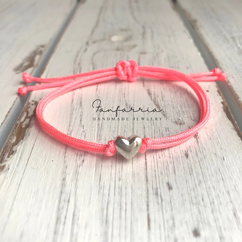 Warm wood bangles-Sterling Silver Heart Neon Pink Bracelet Anklet