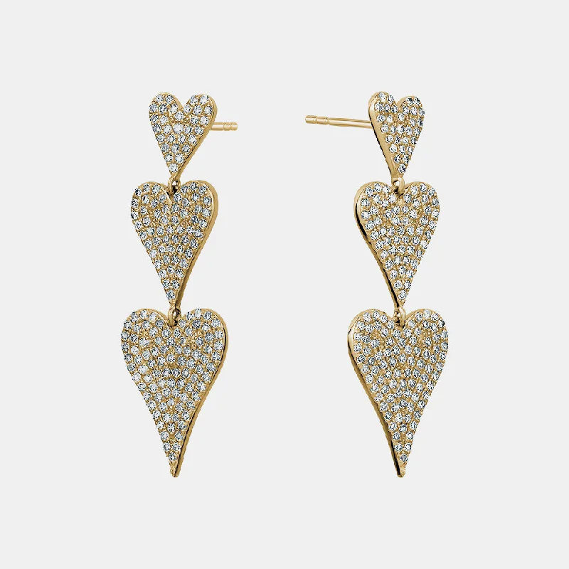 Cotton cord earrings-Diamond Heart Drop Earrings