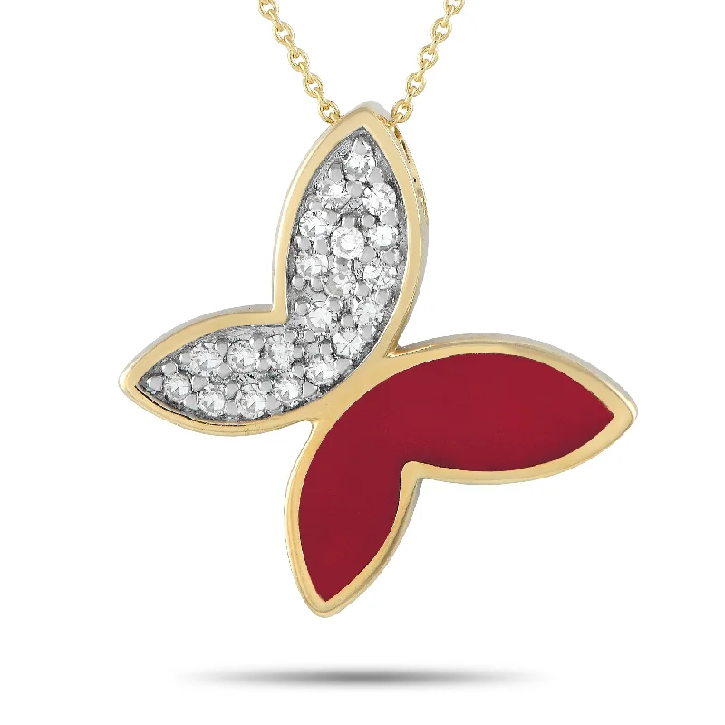 Swirl shape necklaces-Yellow Gold 0.15ct Diamond Butterfly Pendant Necklace PN15064R Length 18 Inch