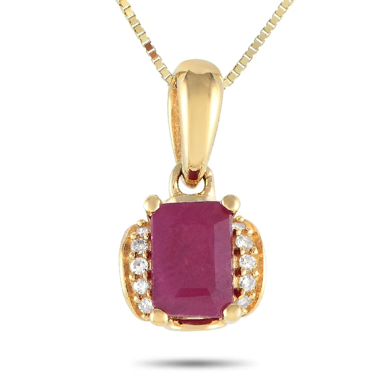 Sleek drop necklaces-Yellow Gold 0.03ct Diamond and Ruby Pendant Necklace PD4-1649YRU Length 18 Inch