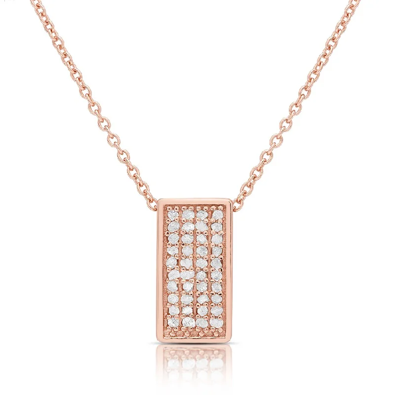 Vine braid necklaces-Finesque Gold over Silver or Sterling Silver 1/4ct Diamond Rectangle Necklace