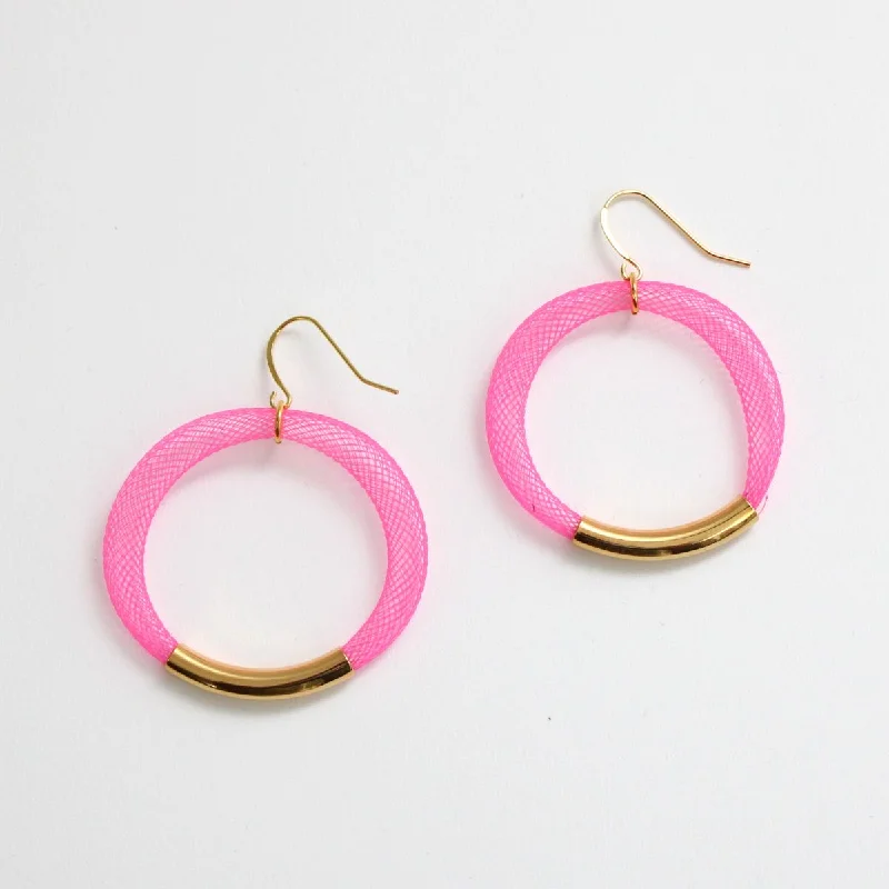 Fox wing earrings-Pink Mesh Hoop Earring Gold