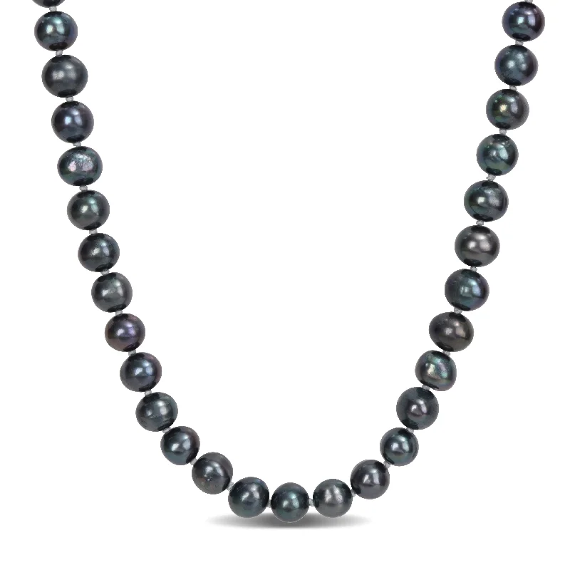 Galaxy charm necklaces-Miadora 7.5-8mm Black Cultured Freshwater Pearl Strand Necklace