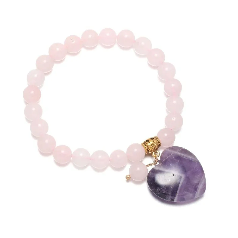 Sleek link bangles-Rose Quartz Heart Pendant Bracelet