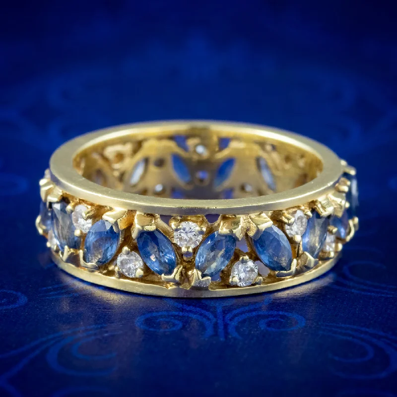 Moon motif rings-Vintage Sapphire Diamond Eternity Ring 0.84ct Sapphire